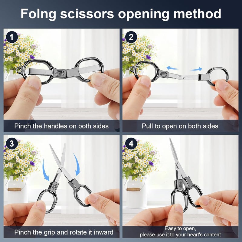 BSADIY 2 Pcs Folding Stainless Steel Portable Mini Travel Scissors, Safety Foldable Pocket Badge Small Scissors All Purpose with 2 Keychain for Travel, Office, Craft, Sewing, Nurse Accessories (Gray Black) - Image 4